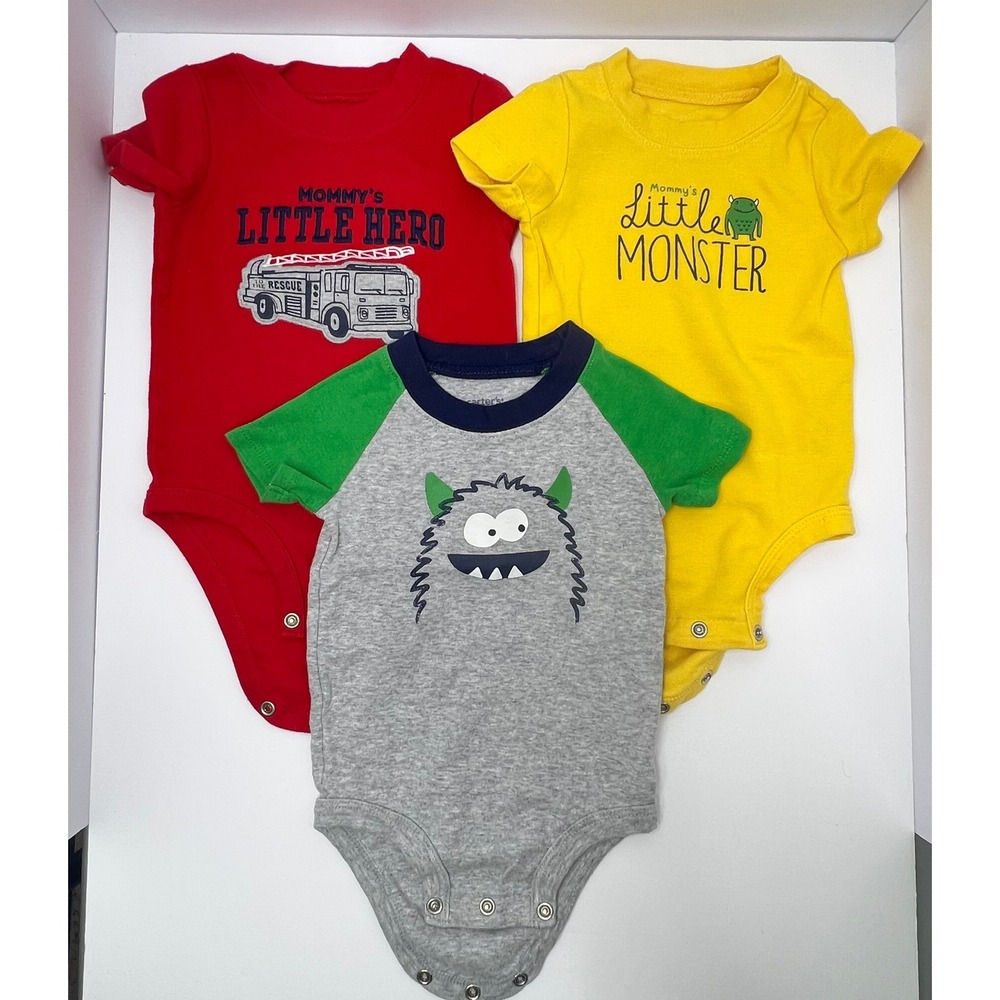 Carters Bodysuit Pants 9M Lot of 9 Fire Truck Monster Sloth Stripes Mix n Match - Picture 2 of 9